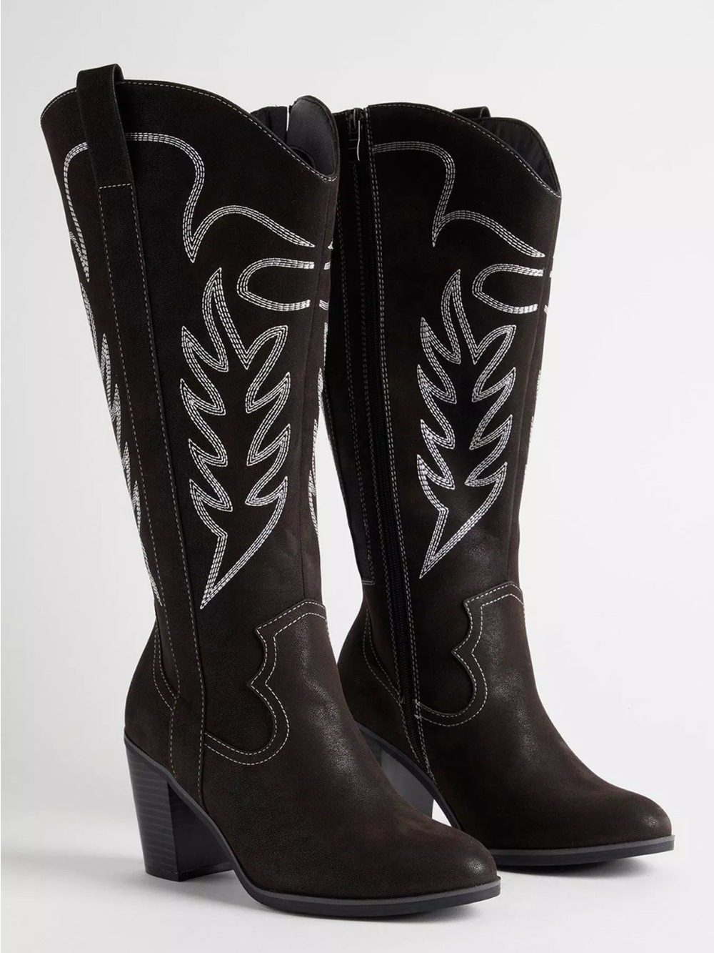 torrid Black Western Knee-High Boots with Silver Stitching